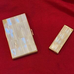 Vintage Pearlescent Mother-of-Pearl Cigarette Case and Matching Lighter